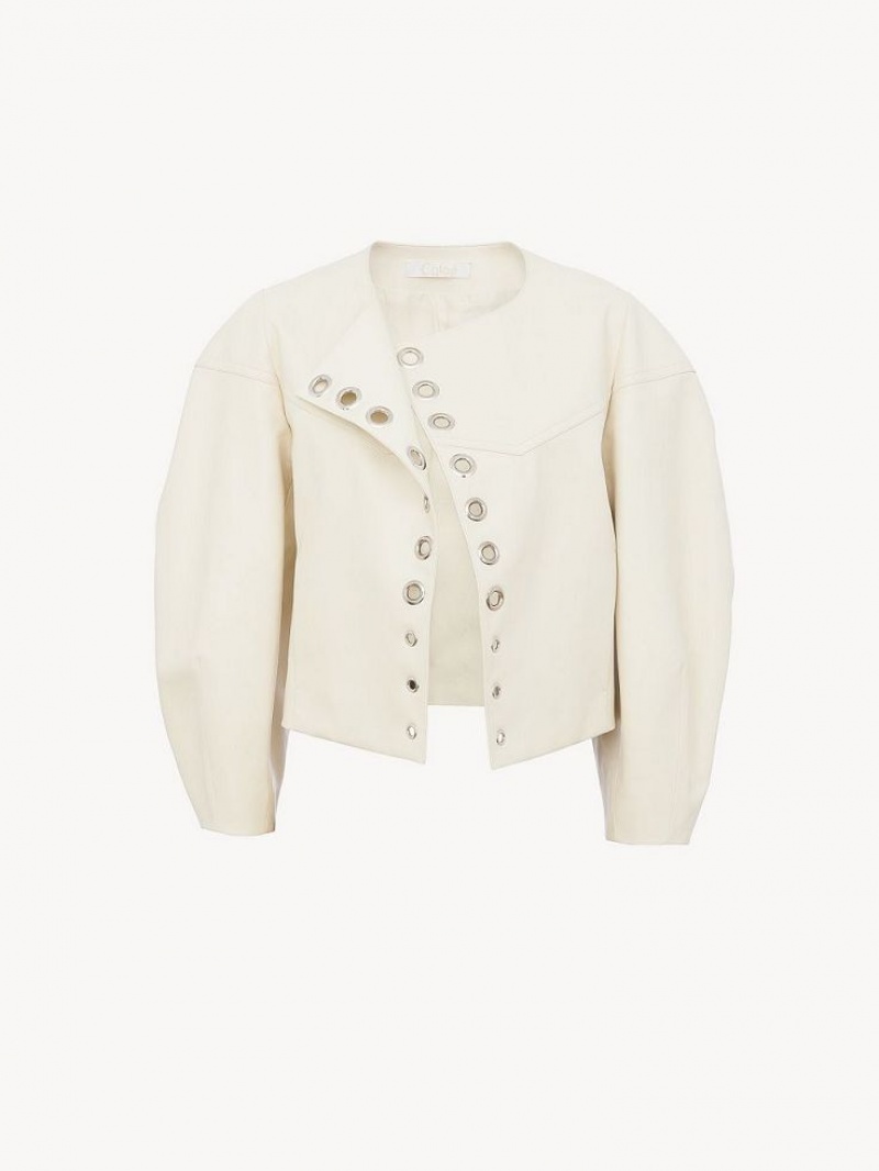 Chloe Boxy Jacket Leather Beyaz | CHE-SR14104